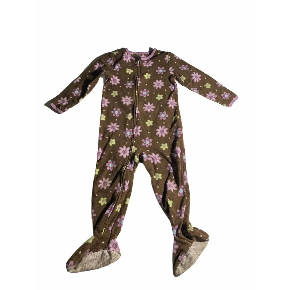 Carter's Footed Pajamas Girls‎ 2T Brown Floral Fleece Sleeper Cottagecore
